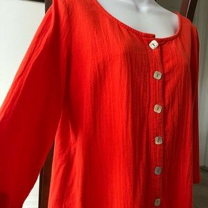 Soft Surroundings Women's Cotton Gauze Tunic Top Med Button Up Boho Shirt A4